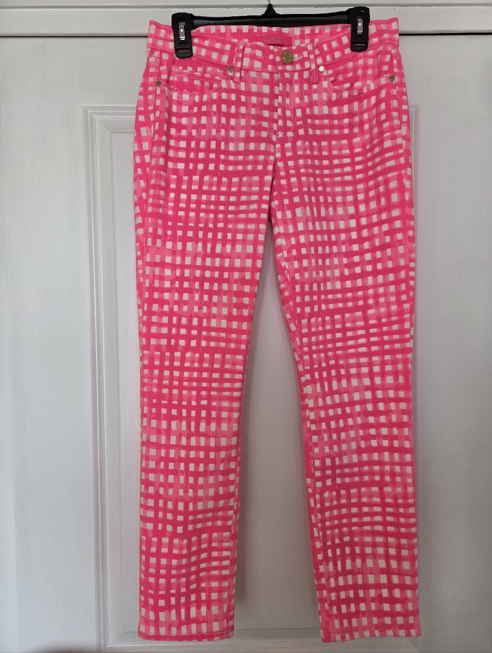 Lilly Pulitzer Hot Pink & White Gingham Crop Pants 8 NWT